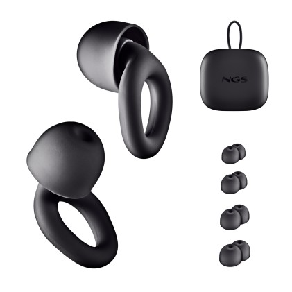 Tappi auricolari NGS Noon per la riduzione del rumore - Silicone - Custodia e 4 inserti auricolari - Neri