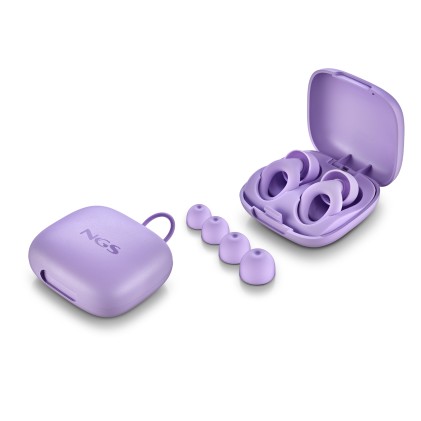 Tappi auricolari NGS Noon per la riduzione del rumore - Silicone - Custodia e 4 inserti auricolari - Viola