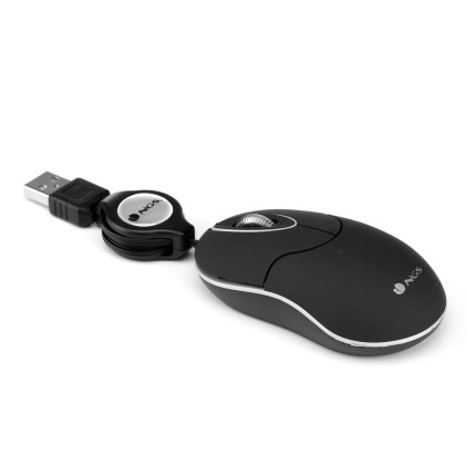 Mouse USB 1000dpi - Cavo Retrattile - 3 Pulsanti - Uso Ambidestro - Colore Nero