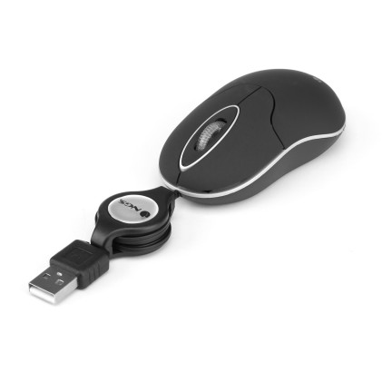 Mouse USB 1000dpi - Cavo Retrattile - 3 Pulsanti - Uso Ambidestro - Colore Nero