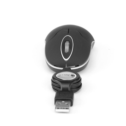 Mouse USB 1000dpi - Cavo Retrattile - 3 Pulsanti - Uso Ambidestro - Colore Nero