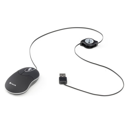 Mouse USB 1000dpi - Cavo Retrattile - 3 Pulsanti - Uso Ambidestro - Colore Nero