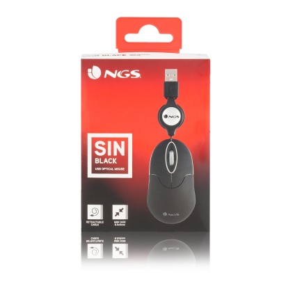 Mouse USB 1000dpi - Cavo Retrattile - 3 Pulsanti - Uso Ambidestro - Colore Nero
