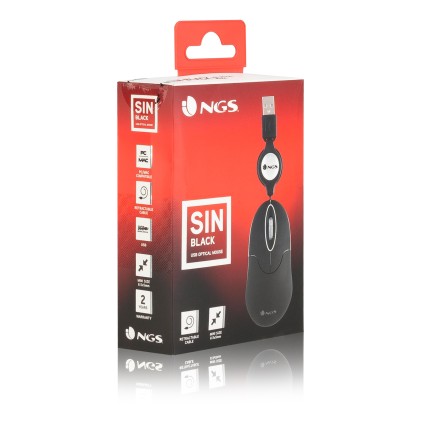 Mouse USB 1000dpi - Cavo Retrattile - 3 Pulsanti - Uso Ambidestro - Colore Nero