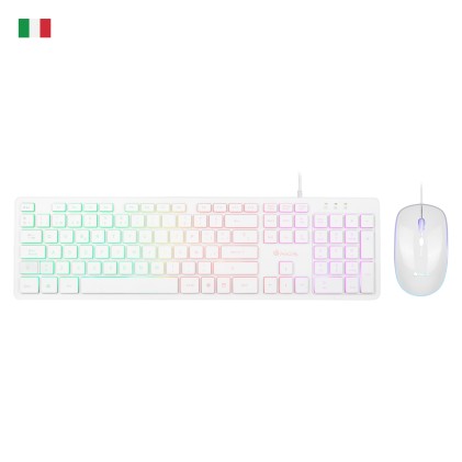 Ngs Kit Tastiera + Mouse Wired Usb, Retroilluminazione Rgb, 1600Dpi, Bianco