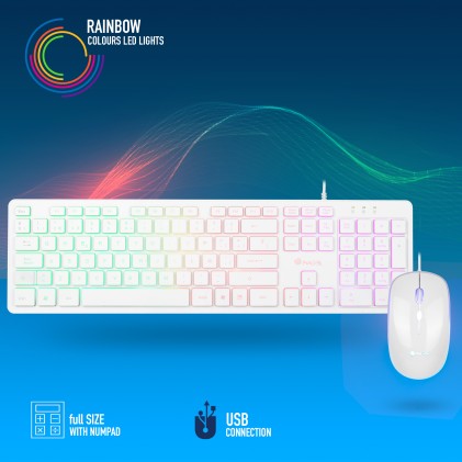 Ngs Kit Tastiera + Mouse Wired Usb, Retroilluminazione Rgb, 1600Dpi, Bianco