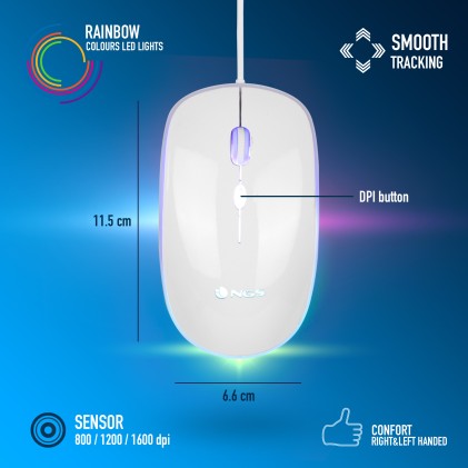 Ngs Kit Tastiera + Mouse Wired Usb, Retroilluminazione Rgb, 1600Dpi, Bianco