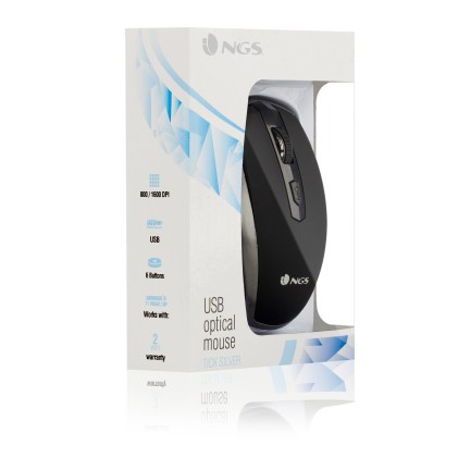 NGS Tick Silver mouse Mano destra USB tipo A Ottico 1600 DPI