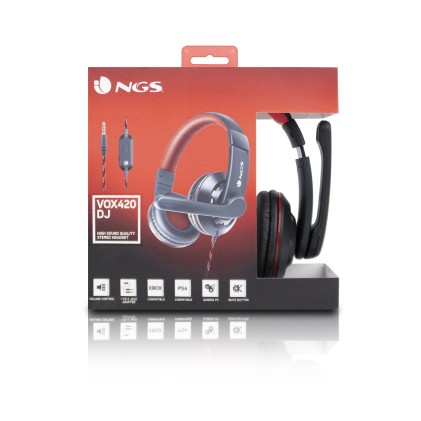 Ngs Cuffie Vox420 Over-Ear, Controllo Volume In Linea, Microfono Flessibile E Regolabile, Jack 3.5Mm