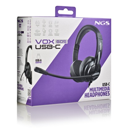Ngs Cuffie Stereo Usb-C Con Controllo Del Volume E Adattatore Usb