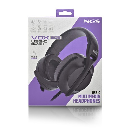 NGS VOX805 USB-C BLACK Auricolare Cablato A Padiglione Musica e Chiamate USB tipo-C Nero