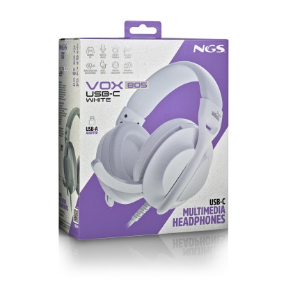 NGS VOX805 USB-C WHITE Auricolare Cablato A Padiglione Musica e Chiamate USB tipo-C Bianco