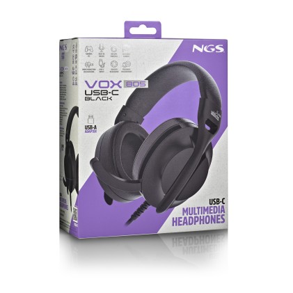 NGS VOX805 USB-C BLACK Auricolare Cablato A Padiglione Musica e Chiamate USB tipo-C Nero