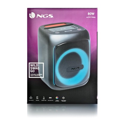 Ngs Altoparlante Portatile  80W, Autonomia 10H, Led, Ingresso Bt,Tws,Usb,Tf,Aux Con Ingr Micr, Nero
