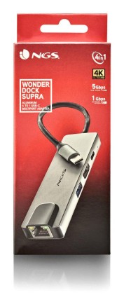 NGS NGS-HUB-0140 hub di interfaccia USB 2.0 Type-C 5000 Mbit/s Alluminio, Nero