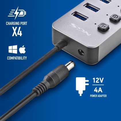 Ngs Ihub 10: Hub 10 Porte Usb 3.0. Velocit Di Trasferimento Dati A 5Gbps. Lunghezza Del Cavo: 180 M