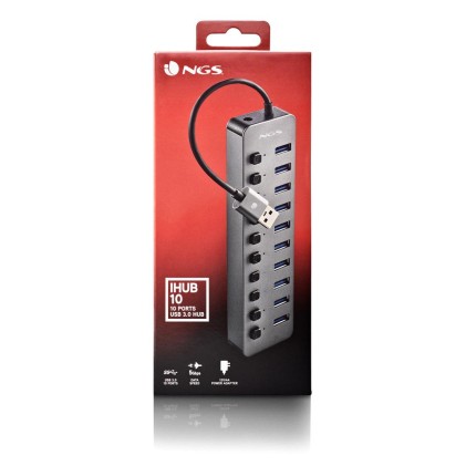 Ngs Ihub 10: Hub 10 Porte Usb 3.0. Velocit Di Trasferimento Dati A 5Gbps. Lunghezza Del Cavo: 180 M