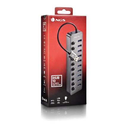 Ngs Ihub 10: Hub 10 Porte Usb 3.0. Velocit Di Trasferimento Dati A 5Gbps. Lunghezza Del Cavo: 180 M