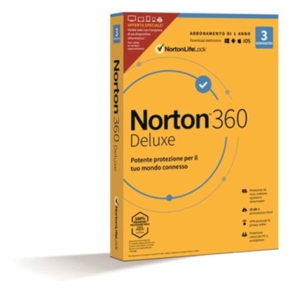 Software Norton 21409821 360 Deluxe 2020 Attach 3 Dispositivi
