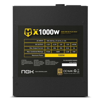 NOX HUMMER X 1000W PLUS GOLD alimentatore per computer 24-pin ATX Nero