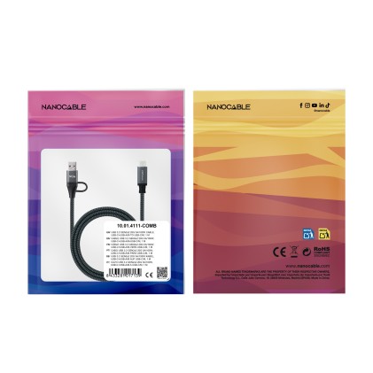 Nanocable 10.01.4112-COMB cavo USB USB 3.2 Gen 2x2 2 m USB A/USB C USB C Nero