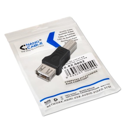 Nanocable 10.02.0002 adattatore per inversione del genere dei cavi USB 2.0 B USB 2.0 A Nero