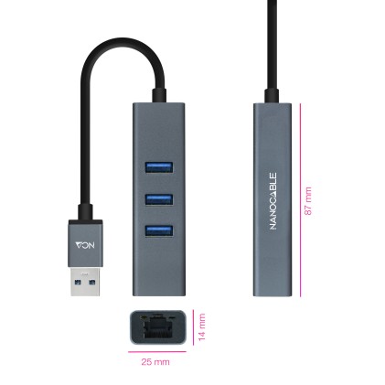 Nanocable 10.03.0407 replicatore di porte e docking station per notebook Cablato USB 3.2 Gen 1 (3.1 Gen 1) Type-A Grigio