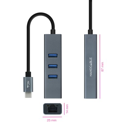Nanocable 10.03.0408 replicatore di porte e docking station per notebook Cablato USB 3.2 Gen 1 (3.1 Gen 1) Type-C Grigio