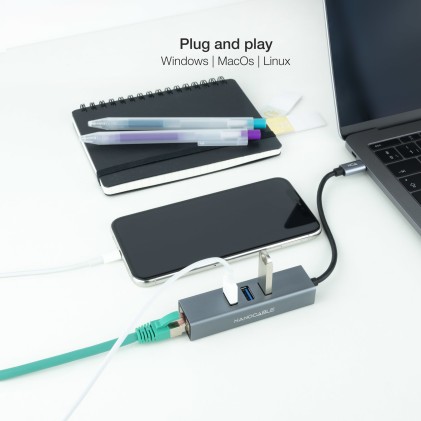 Nanocable 10.03.0408 replicatore di porte e docking station per notebook Cablato USB 3.2 Gen 1 (3.1 Gen 1) Type-C Grigio