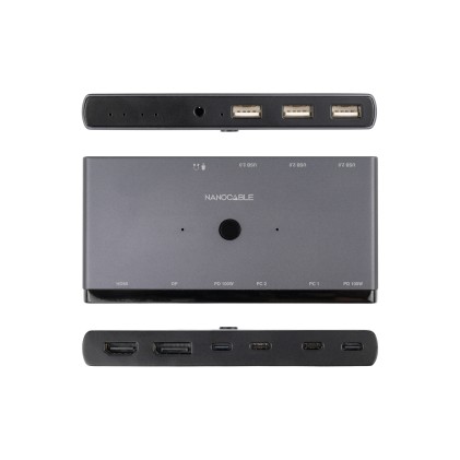 Nanocable 10.12.0003 switch per keyboard-video-mouse (kvm) Grigio