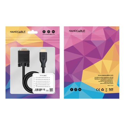 Nanocable 10.15.4602 cavo e adattatore video 1,8 m VGA (D-Sub) HDMI Nero