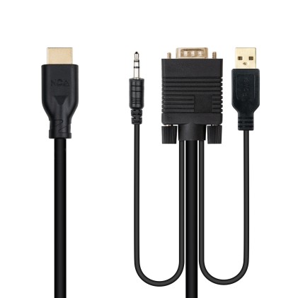 Nanocable 10.15.4612 cavo e adattatore video 1,8 m VGA (D-Sub) + 3.5mm + USB Type-A HDMI Nero