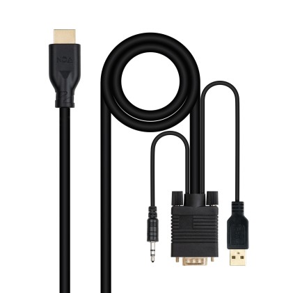 Nanocable 10.15.4612 cavo e adattatore video 1,8 m VGA (D-Sub) + 3.5mm + USB Type-A HDMI Nero