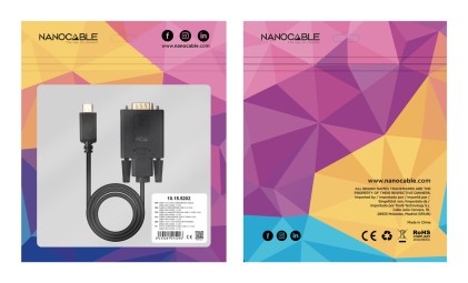 Nanocable 10.15.5202 cavo e adattatore video 1,8 m USB tipo-C VGA (D-Sub) Nero