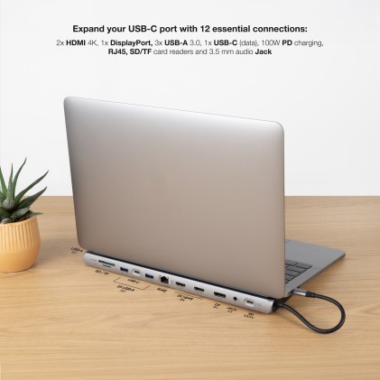 Nanocable 10.16.1012 replicatore di porte e docking station per laptop Cablato USB 3.2 Gen 1 (3.1 Gen 1) Type-C Grigio