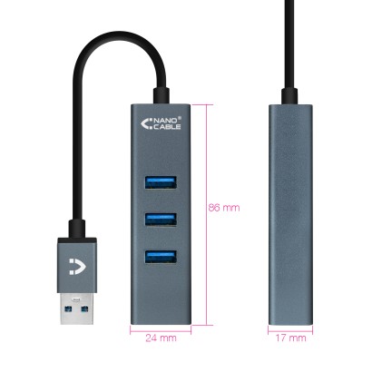 Nanocable 10.16.4402 hub di interfaccia USB 3.2 Gen 1 (3.1 Gen 1) Type-A Grigio