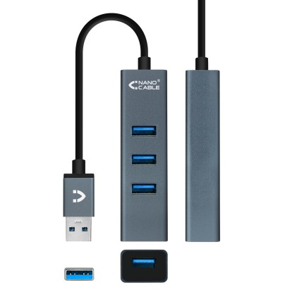 Nanocable 10.16.4402 hub di interfaccia USB 3.2 Gen 1 (3.1 Gen 1) Type-A Grigio