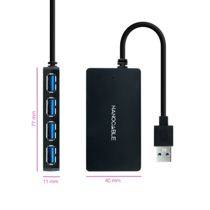Nanocable 10.16.4403 hub di interfaccia USB 3.2 Gen 1 (3.1 Gen 1) Type-A Nero