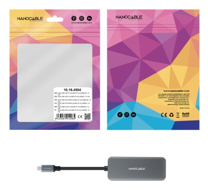 Nanocable 10.16.4504 hub di interfaccia USB 3.2 Gen 1 (3.1 Gen 1) Type-C 5000 Mbit/s Grigio