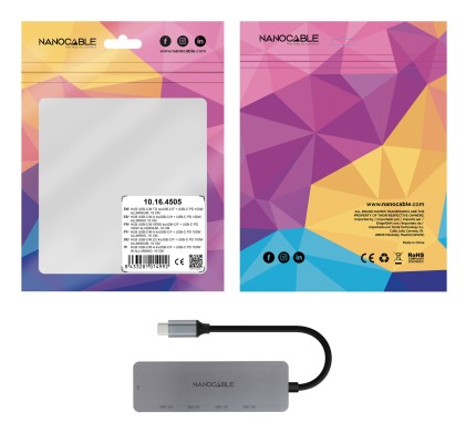 Nanocable 10.16.4505 hub di interfaccia USB 3.2 Gen 1 (3.1 Gen 1) Type-C 5000 Mbit/s Grigio