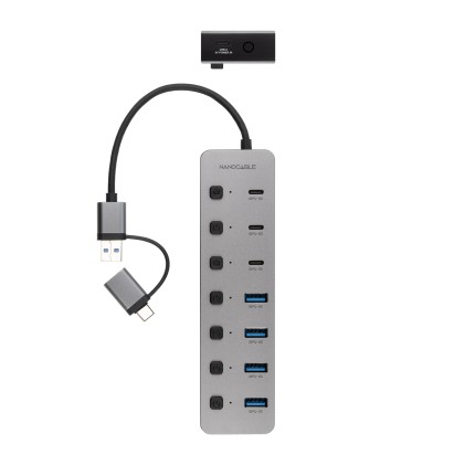 Nanocable 10.16.4510 hub di interfaccia USB 3.2 Gen 1 (3.1 Gen 1) Type-A + Type-C 5000 Mbit/s Argento