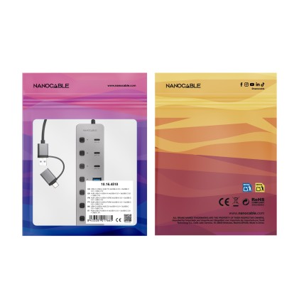 Nanocable 10.16.4510 hub di interfaccia USB 3.2 Gen 1 (3.1 Gen 1) Type-A + Type-C 5000 Mbit/s Argento