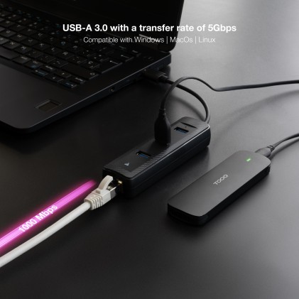 Nanocable 10.16.4604 replicatore di porte e docking station per laptop Cablato USB 3.2 Gen 1 (3.1 Gen 1) Type-A Nero