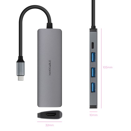Nanocable 10.16.4605 replicatore di porte e docking station per laptop Cablato USB 3.2 Gen 1 (3.1 Gen 1) Type-C Grigio