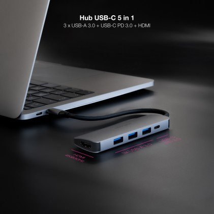 Nanocable 10.16.4605 replicatore di porte e docking station per laptop Cablato USB 3.2 Gen 1 (3.1 Gen 1) Type-C Grigio