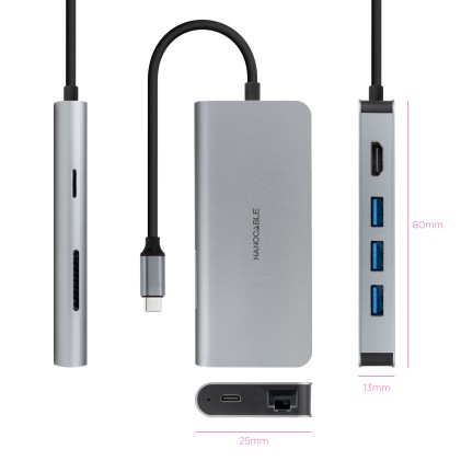 Nanocable 10.16.4609 replicatore di porte e docking station per laptop Cablato USB 3.2 Gen 1 (3.1 Gen 1) Type-C Grigio