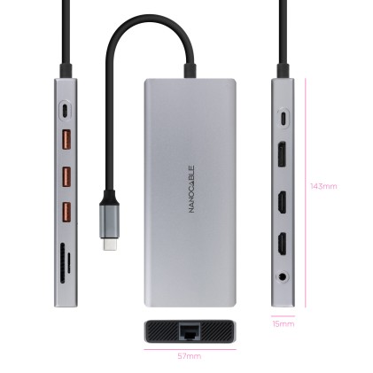 Nanocable 10.16.4612 replicatore di porte e docking station per laptop Cablato USB 3.2 Gen 1 (3.1 Gen 1) Type-C Grigio