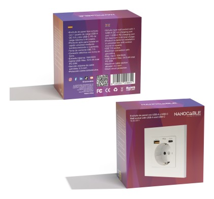 Nanocable 10.35.0011 presa energia AC + USB A + USB C Bianco