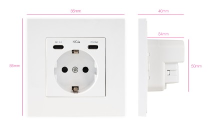 Presa da parete da incasso Nanocable tipo Schuko - 2xUSB-C PD - 3,4 A - Bianco