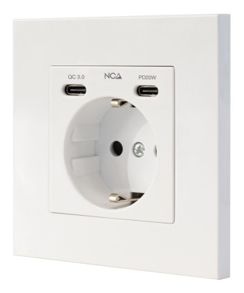 Presa da parete da incasso Nanocable tipo Schuko - 2xUSB-C PD - 3,4 A - Bianco